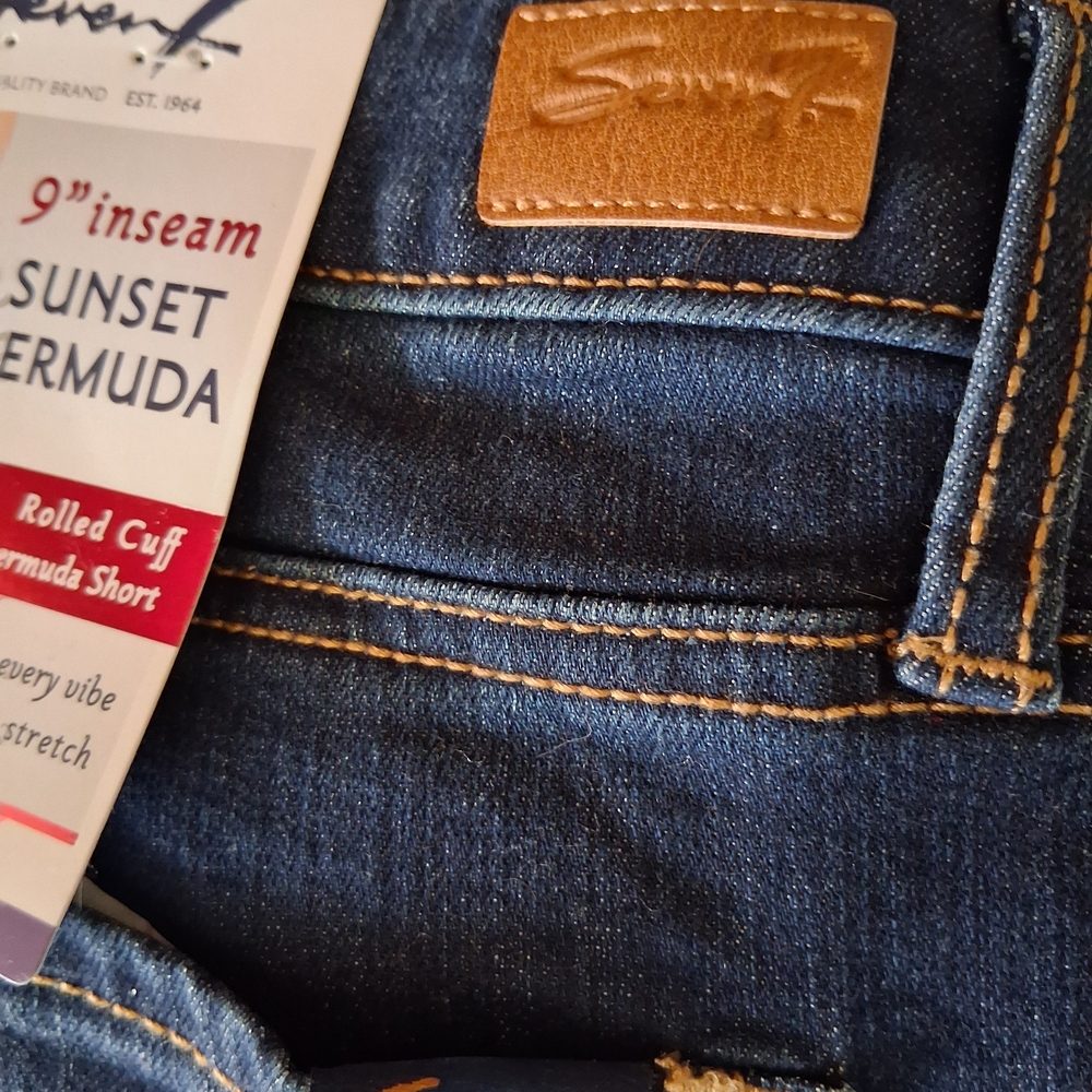 Seven7 Women's Sunset Bermuda Rolled Cuff Jean Shorts - Dark Blue - Picture 3 of 7